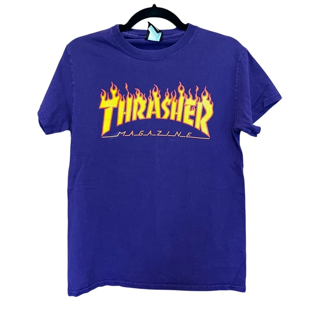 Thrasher Magazine Flame Logo Graphic‎ Skate Tee S Distressed Flawed Chopped